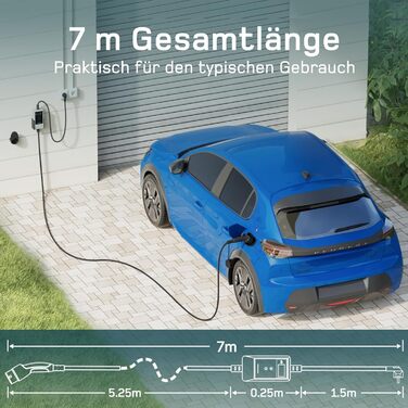 Кабель зарядки для електромобіля тип 2 Schuko 3,7kW (6-16A, 1-фазний) з LCD дисплеєм, 7м, для ID.3/4/5/7, Model Y/3, ENYAQ та інших PHEV/EV