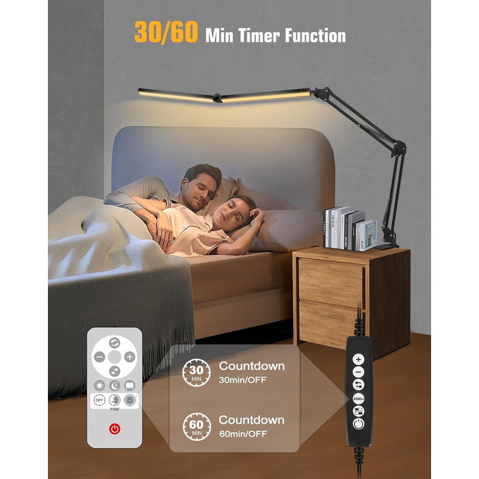 LED настільна лампа NOEVSBIG 24W з регулюванням яскравості, 5 режимів, таймер, сенсорне керування, кріплення, денне світло, сучасний дизайн