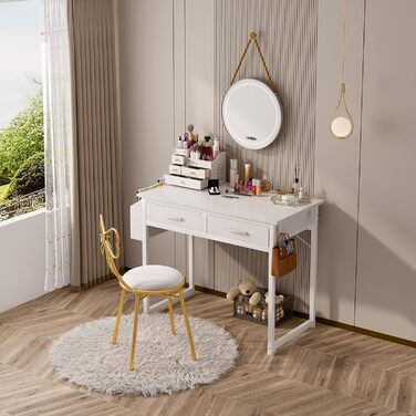 Fabric Drawer Computer Desk for Home Office & Bedroom - Small Gaming Desk with 2 Drawers | PC Desk, 39.4