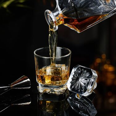 Square Whiskey Decanter Set with 2 Glasses in Box - Scotch, Whiskey, Wine Decanter Set for Men & Women, Father, Colleagues, Lovers - 3 Piece Set