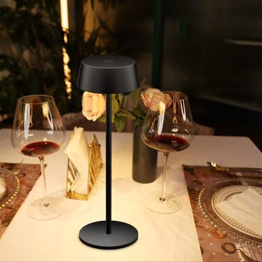 Акумуляторна LED настільна лампа K-Bright з димером, тепле світло 3000K, водонепроникна, для дому та вулиці, USB-C, чорна (2 шт)