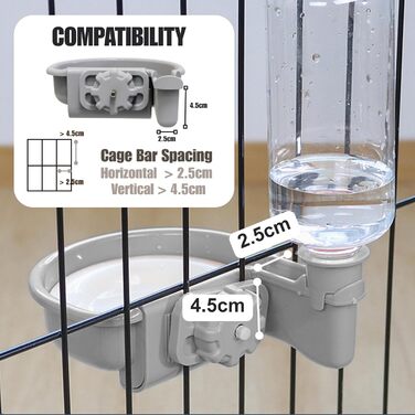 Автоматична поїлка для собак у клітку, 480мл, антиперелив, фонтанчик для собак, котів та кроликів (сірий)