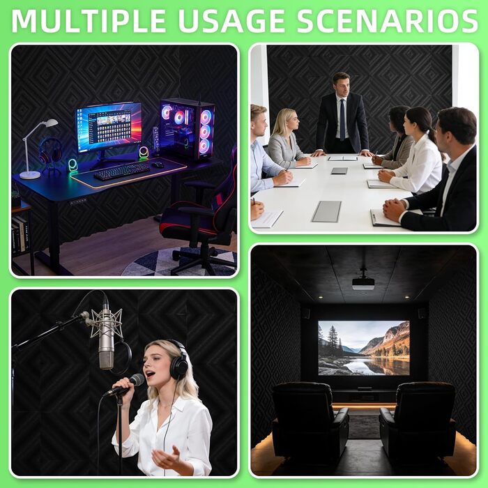 Акустичний поролон Foneso для звукоізоляції, панелі-поглиначі шуму 30x30x5 см, висока щільність 25кг/м³, хвилястий візерунок, чорний (8 шт.) для студії, офісу та кімнати запису