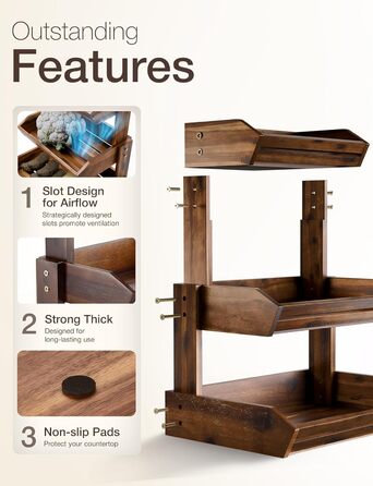 Двоярусна фруктова корзина HOLANA з дерева для стільниці – органайзер для фруктів, овочів та закусок (горіх)