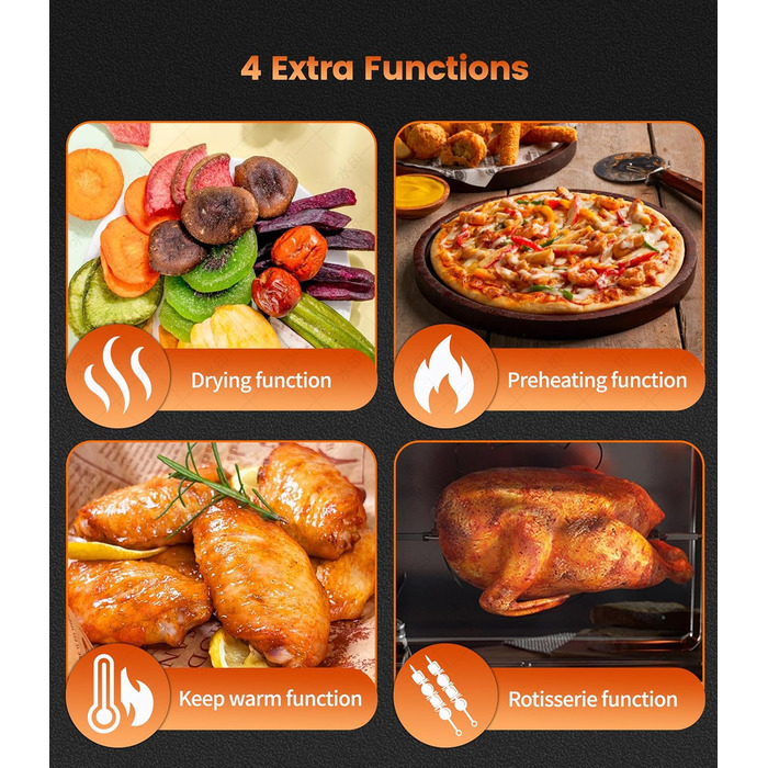 Аерофритюрниця 14 л Emphsism, міні-піч Airfryer XXL 1800 Вт, 11 програм, LED-екран, 4 аксесуари (шампур, решітка тощо), з рецептурником