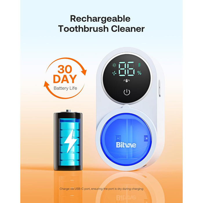 Toothbrush Cleaner, Cleaning and Air Drying, LED Smart Screen, Rechargeable Wall Mount, White