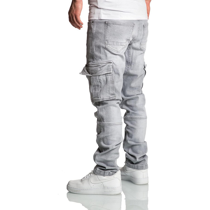 Чоловічі джинси карго Amaci&Sons Regular Slim 7977 (30W/30L, світло-сірі, з потертостями)