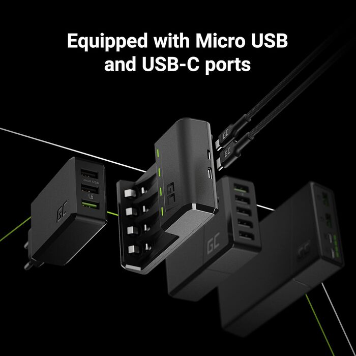 Зарядний пристрій Green Cell VitalCharger для акумуляторів AA AAA 2000mAh (NI-MH) з Micro USB та USB-C, 4-канальний, LED-індикація