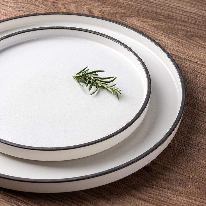 Набір посуду LeRatio для 6 осіб, 18 предметів, керамічний, стійкий до подряпин, білий з чорним контуром