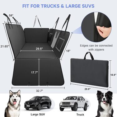 Захист для заднього сидіння автомобіля для собак з жорстким дном, 400 lbs, водовідштовхувальний, з сіткою, чорний, розмір L (147x75 см), штучна шкіра