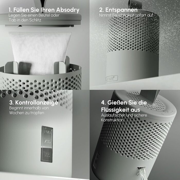 Безструмний осушувач повітря AbsoDry до 25 м² - З наповнювачем, з переробленого пластику - Для вітальні, ванної, підвалу - Осушувач для квартири