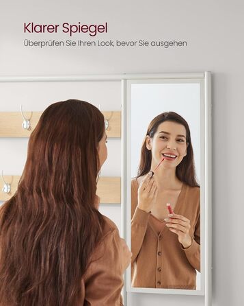 VASAGLE Clothes Rack, Coat Rack, Coat Stand with Hooks, Mirror, Bench, 35 x 98 x 180 cm, for Entryway, Bedroom, Living Room, Modern, Oak-White HSR415W09