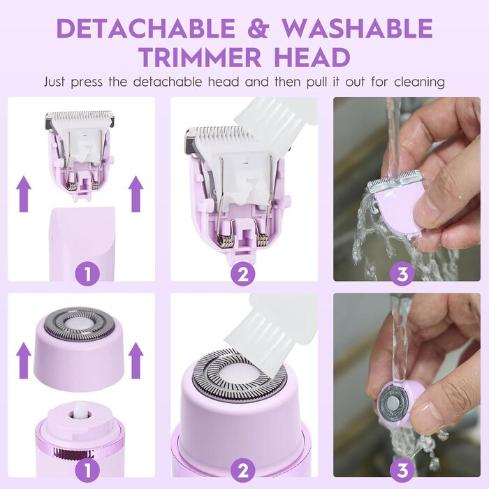 Електричний триммер для жінок, тіло та бікіні, водонепроникний, IPX7, швидке видалення волосся (фіолетовий)
