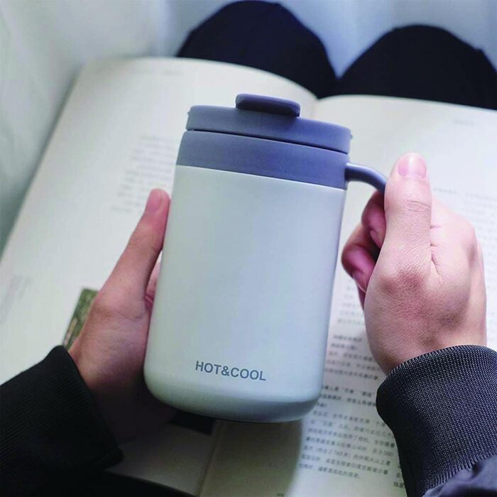 Термокружка з нержавіючої сталі 500 мл з кришкою та ручкою, подвійні стінки, вакуумна ізоляція, для подорожей та кемпінгу