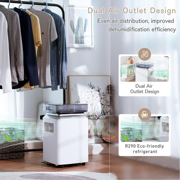 Електричний осушувач повітря 70л/день з авто-режимом та шлангом для підвалу, ванної кімнати, спальні до 150㎡. Осушувач з цифровим дисплеєм, захистом від плісняви, 360° колесами, тихий 40dB, білий (бежевий)