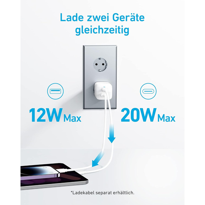 Зарядний пристрій Anker USB-C, 33W, 2 порти USB-C, для iPhone 17/Pro/Pro Max/iPhone Air/16/15, Pixel, Galaxy, iPad/iPad mini