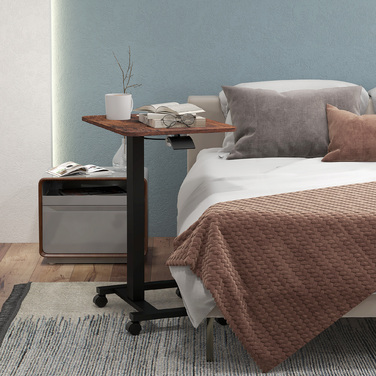 Vinsetto Adjustable Height Laptop Table with 4 Wheels, 2 Brakes, 65 cm x 48 cm x 108 cm, with Hand Crank, Brake, Particleboard, Rustic Brown | Aosom