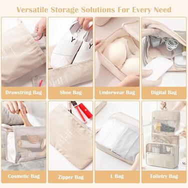 Набір органайзерів для валізи 13 шт., Packing Cubes, водонепроникні органайзери для подорожей та відпустки, прозорі (Бежевий)