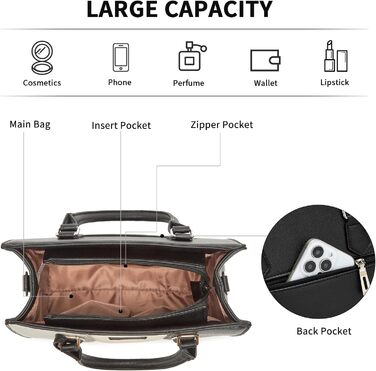 Сумка жіноча Miss Lulu середнього розміру з PU шкіри, сіра+чорна, з плечовим ремінцем для офісу, школи, подорожей та покупок