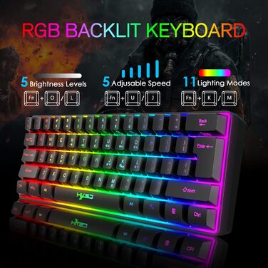 Ігровий набір 4 в 1: Клавіатура, миша, навушники та килимок для миші. Клавіатура 60%, 61 клавіша, RGB, Anti-Ghosting. Миша: 2400 DPI, оптична, RGB. Колір: білий (з навушниками), чорний (з перехідником).