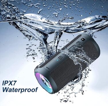 Портативна Bluetooth колонка Ortizan з підсвічуванням, IPX7 водонепроникність, подвійний бас, 30 годин роботи, функція гучного зв'язку, чорна