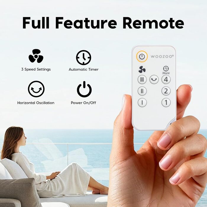 Вентилятор Iris Ohyama Woozoo, 33 м², 3 швидкості, осциляція, тихий, настільний, портативний, білий, з пультом керування
