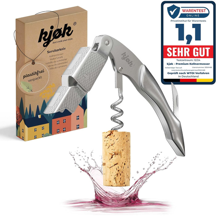 Premium Waiter's Knife Stainless Steel Solid and Brushed with Bottle Opener - Professional Sommelier Knife Wine Opener - Elegant Waiter's Utensil with Corkscrew, Bottle Opener for Wine Bottles