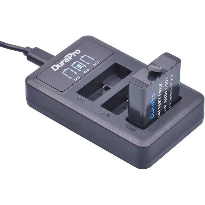 Акумулятор DuraPro 3 шт. 1600mAh для GoPro Hero 5/6/7 + Швидка зарядка LED 3 слоти USB Type-C