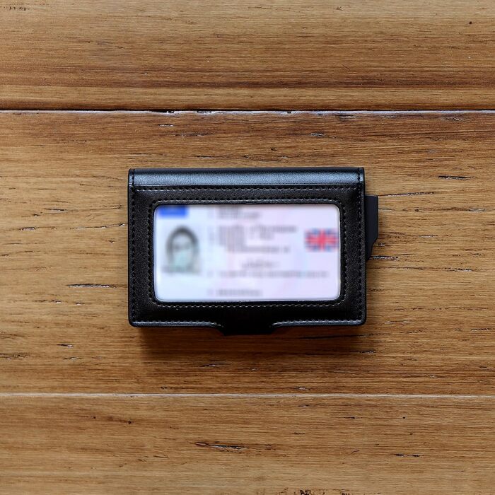 Гаманець чоловічий RFID Stealth Wallet - мінімалістичний висувний картхолдер з алюмінію та шкіри (чорний). Захист від сканування карт