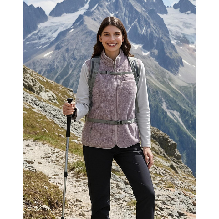 Тепла флісова жилетка Pioneer Camp для жінок – м'яка жилетка з плюшевої тканини з коміром-стійкою та блискавкою для осені, походів, катання на лижах, світло-фіолетовий, розмір S