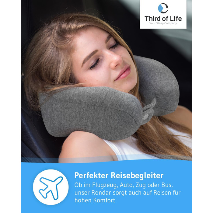 Ортопедична подушка для шиї RONDAR з ергономічної піни Memory Foam для подорожей літаком і авто, з дихаючим чохлом, проти болю в шиї