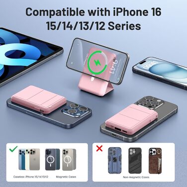 Power Bank Azmuth для iPhone з MagSafe, 10000mAh, бездротова зарядка, LED дисплей, білий (рожевий)