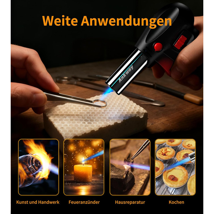 Пальник Бусен для приготування крем-брюле, приготування їжі, кемпінгу, кулінарії та хобі, сріблястий (бутан не входить до комплекту)