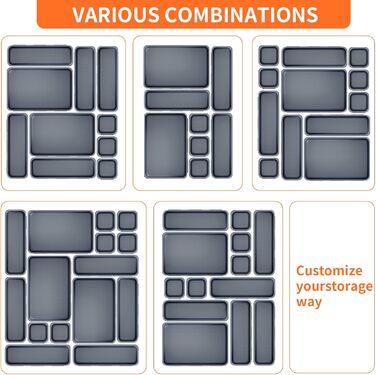 45-Piece Drawer Organizer for Office with 3 Sizes, Vanity Makeup Organizer Drawer, Storage Desk Organizer Drawer System for Kitchen, Bedroom, Bathroom, Office, Grey (4 - Sizes, Grey (25-Piece))