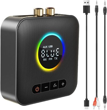 Bluetooth 5.4 Передавач та приймач AXFEE HiFi, 2-в-1, для аудіосистем, автомобілів, TV, з 3.5mm RCA, чорний