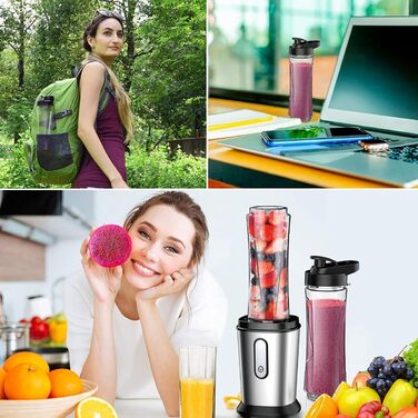 Міні-блендер Standmixer 500W з 2 пляшками Tritan, 4-лопатевий, для шейків та смузі, з нержавіючої сталі, портативний