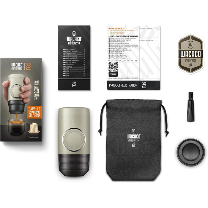 WACACO Minipresso NS2 – портативна кавомашина для еспресо, ручна, сумісна з Nespresso, сіро-оливковий колір