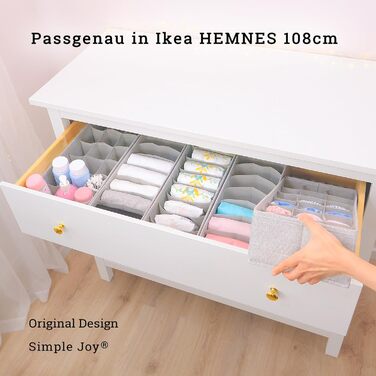 HEMNES Organizer for IKEA dresser; THE ORIGINAL; perfect fit; Sturdy base; Drawer organization system for baby supplies, children's clothing, socks, underwear; Set of 5