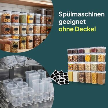 Набір контейнерів для зберігання Uandu з кришкою, 24 шт. BPA Free, для кухні: мюслі, борошно, цукор, з ручкою та етикеткою чорного кольору