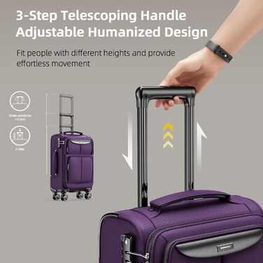 Набір валіз SHOWKOO 3 шт. з м'якою шкаралупою, розширюваний, легкий, міцний, з TSA замком та 4 колесами (фіолетовий)