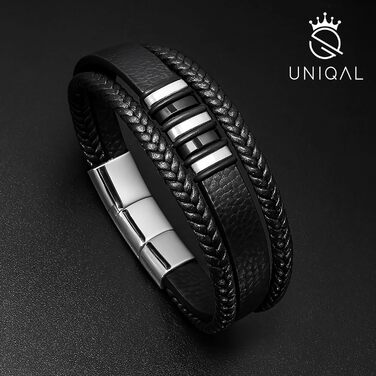 Чоловічий шкіряний браслет UNIQAL 'Premium Style' з нержавіючої сталі, подарункова коробка | 23 см