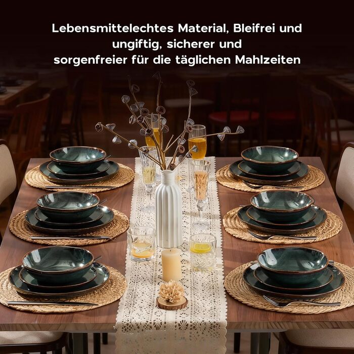 Сервіз Joyfair на 6 осіб, 24 предмети, кераміка, реактивний Tundra Green