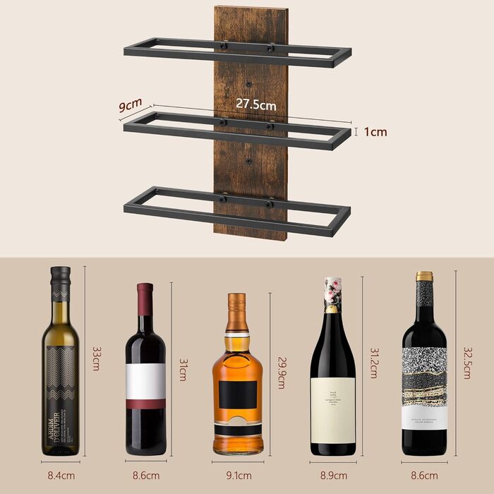 Металева полиця для вина FAVOOSTY на стіну, 3 яруси, чорна - для вітальні, спальні, винного підвалу
