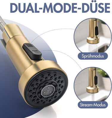 Сучасний кухонний змішувач з LED-підсвіткою, поворотний на 360°, з висувною лійкою, чорний/рожеве золото, для кухні