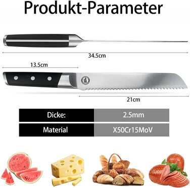 Кухонний ніж-топірець Kitory Hackmesser 18 см, з високоякісної сталі, з ручкою з пакавуду (Mtd03de)
