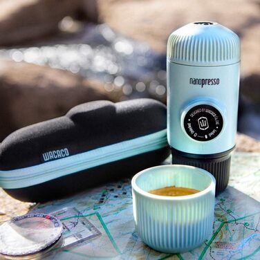 WACACO Nanopresso Portable Espresso Machine, with Nanopresso S Case, Upgrade Version of Minipresso, Travel Coffee Machine, Manually Operated (New Items Arctic Blue)