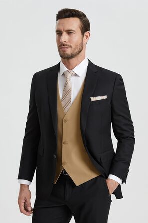 Жилет чоловічий HISDERN формальний елегантний бавовняний однотонний V-подібний виріз з кишенями для весілля, вечірки, бізнесу (S, Хакі)