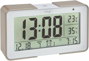 TFA Dostmann 60.2540 Radio Alarm Clock Melody with various alarm tones (champagne color with batteries)