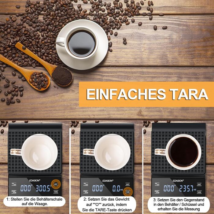 Електрична вага для кави з таймером, 0,1г/3кг, преміум-якість, для приготування еспресо, з LED-дисплеєм, чорна