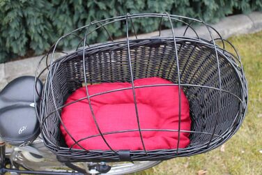 Корзина для велосипеда для перевезення вантажу з ротангу з металевою сіткою та подушкою, чорна XL або XXL. Підходить для собак та інших тварин. Розміри: XL (56 x 36 x 45 см) з подушкою.